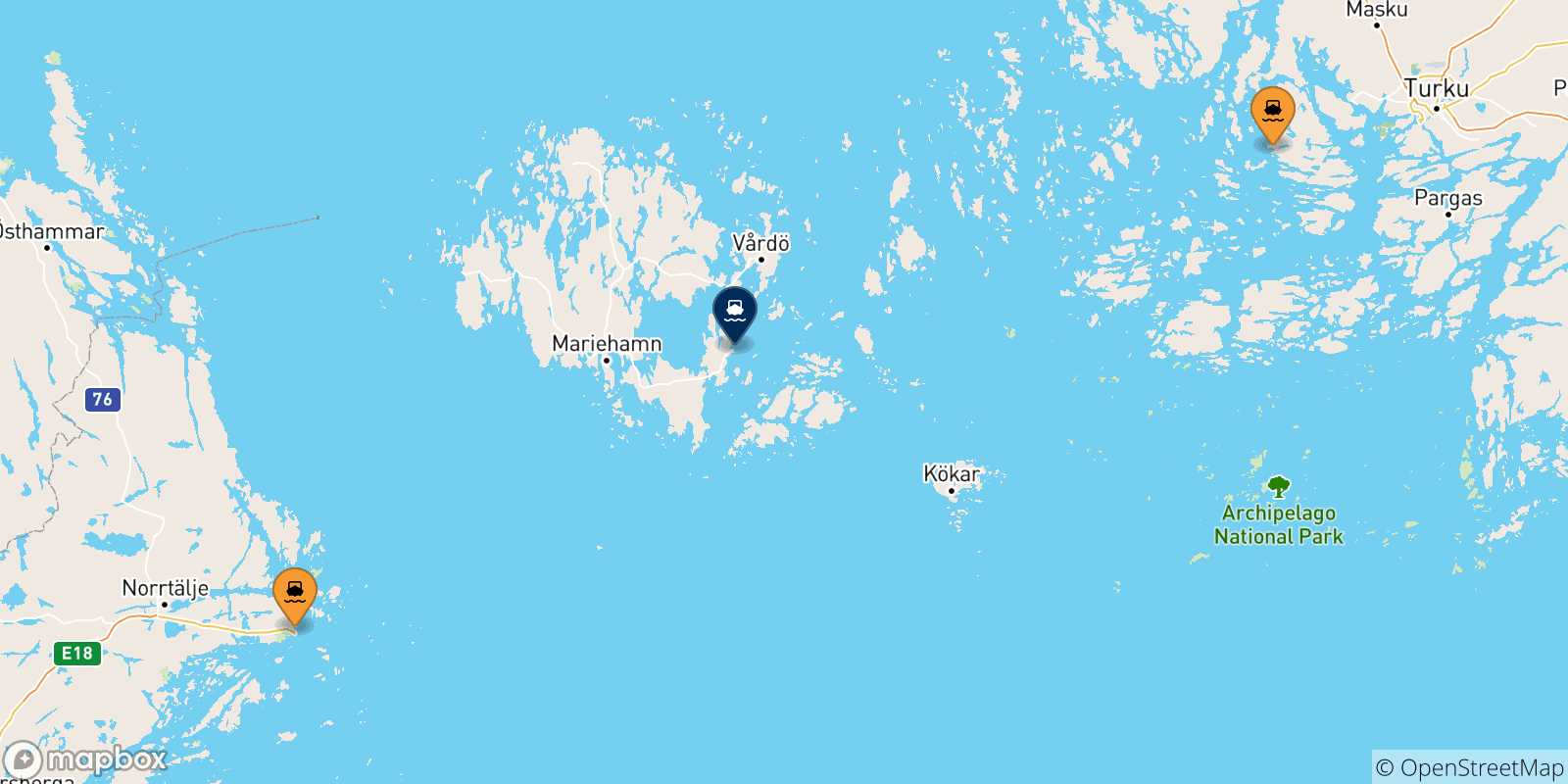 Map of the ports connected with  Aland Islands