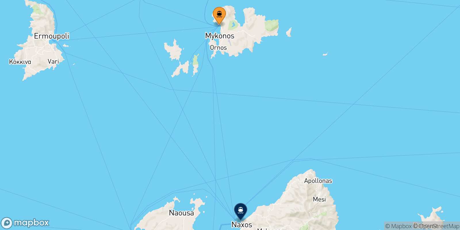 Mykonos Naxos route map