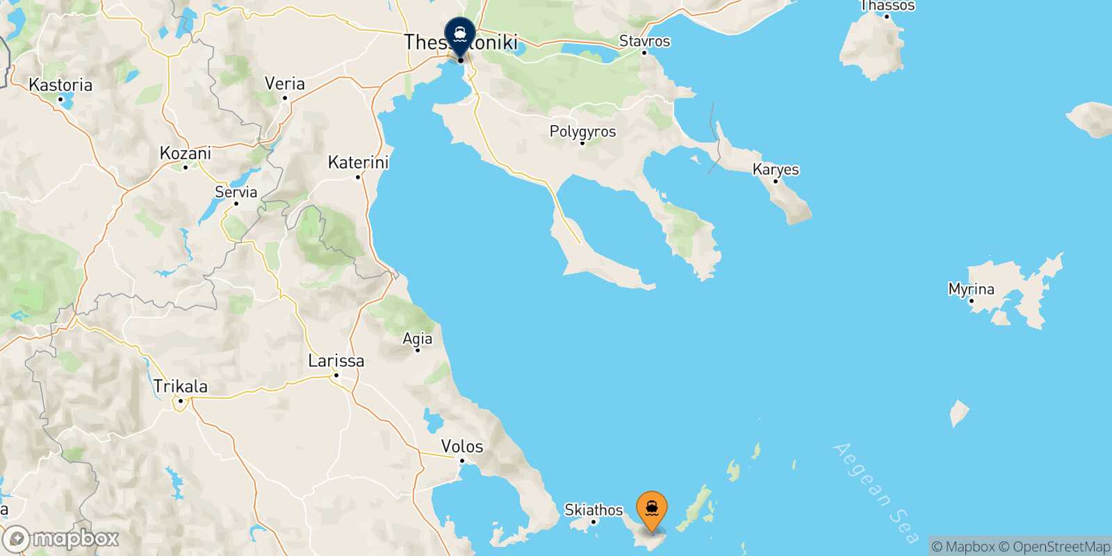 Skopelos Thessaloniki route map