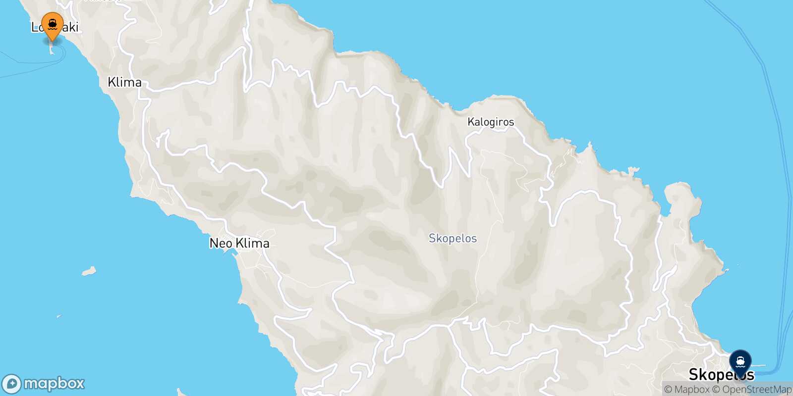 Agnontas (Skopelos) Skopelos route map