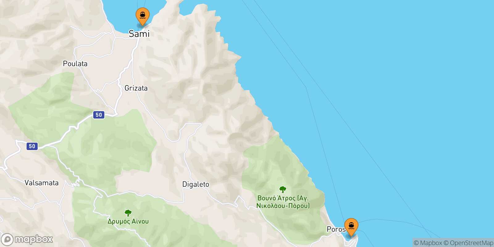 Map of the ports connected with  Pisaetos (Ithaka)