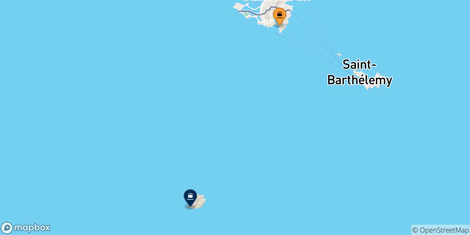 Map of the possible routes between Philipsburg (St Maarten) and Dutch Caribbean