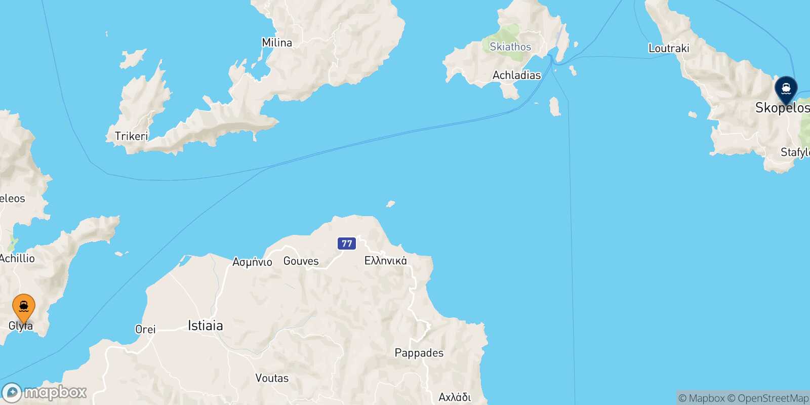 Glyfa Glossa (Skopelos) route map
