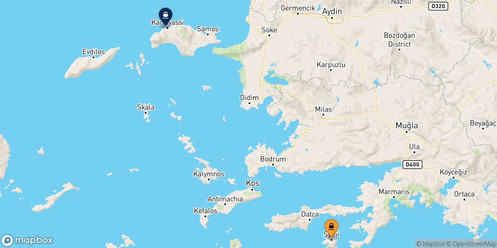 Symi Pythagorio (Samos) route map