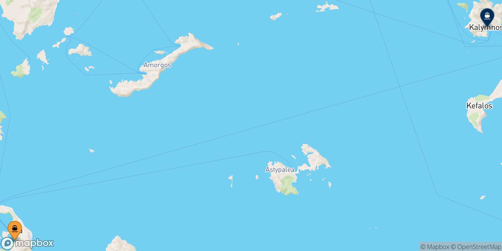 Thira (Santorini) Kalymnos route map