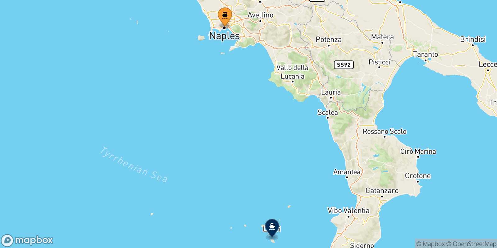 Naples Vulcano route map
