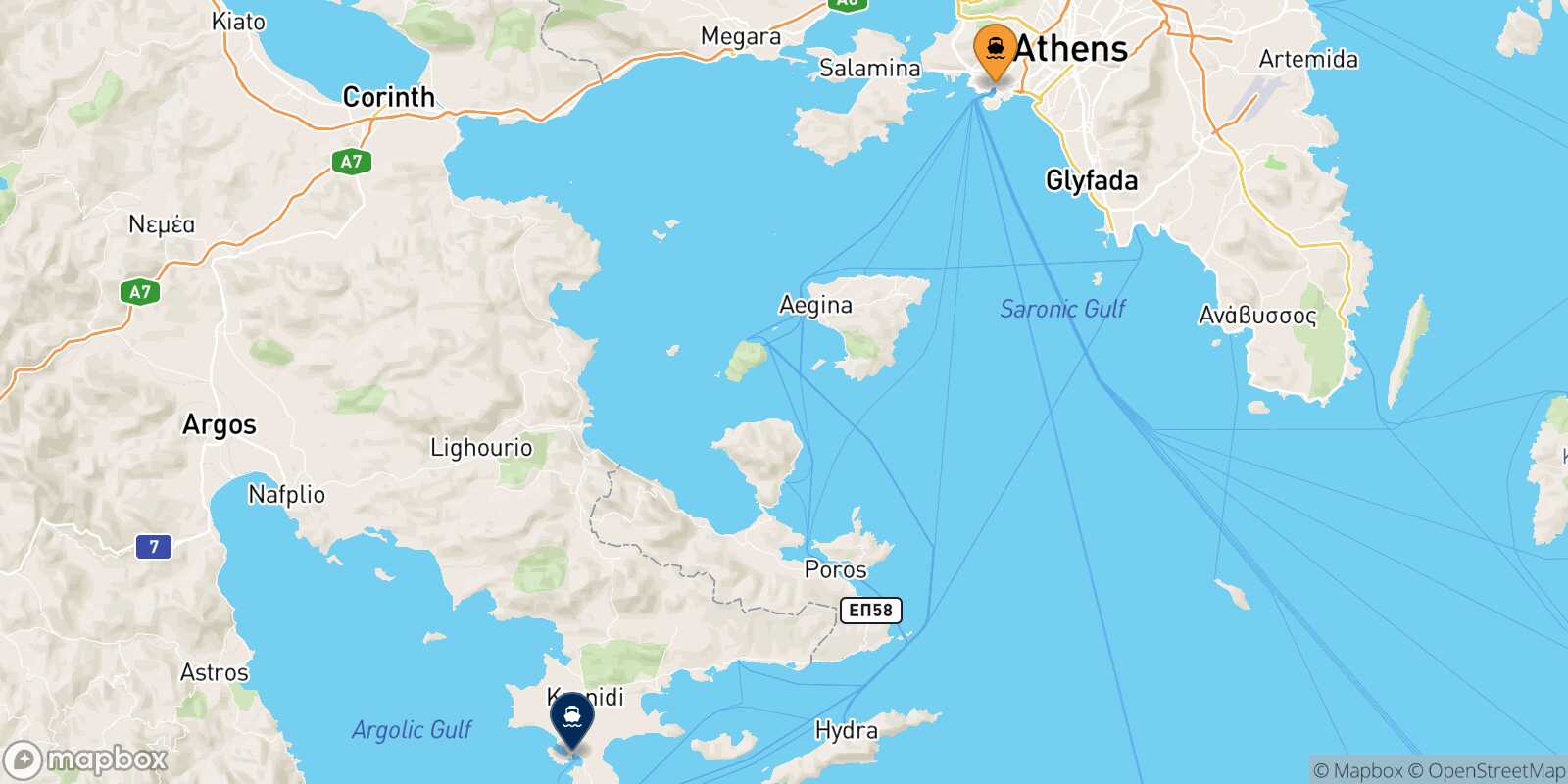 Piraeus Porto Heli route map