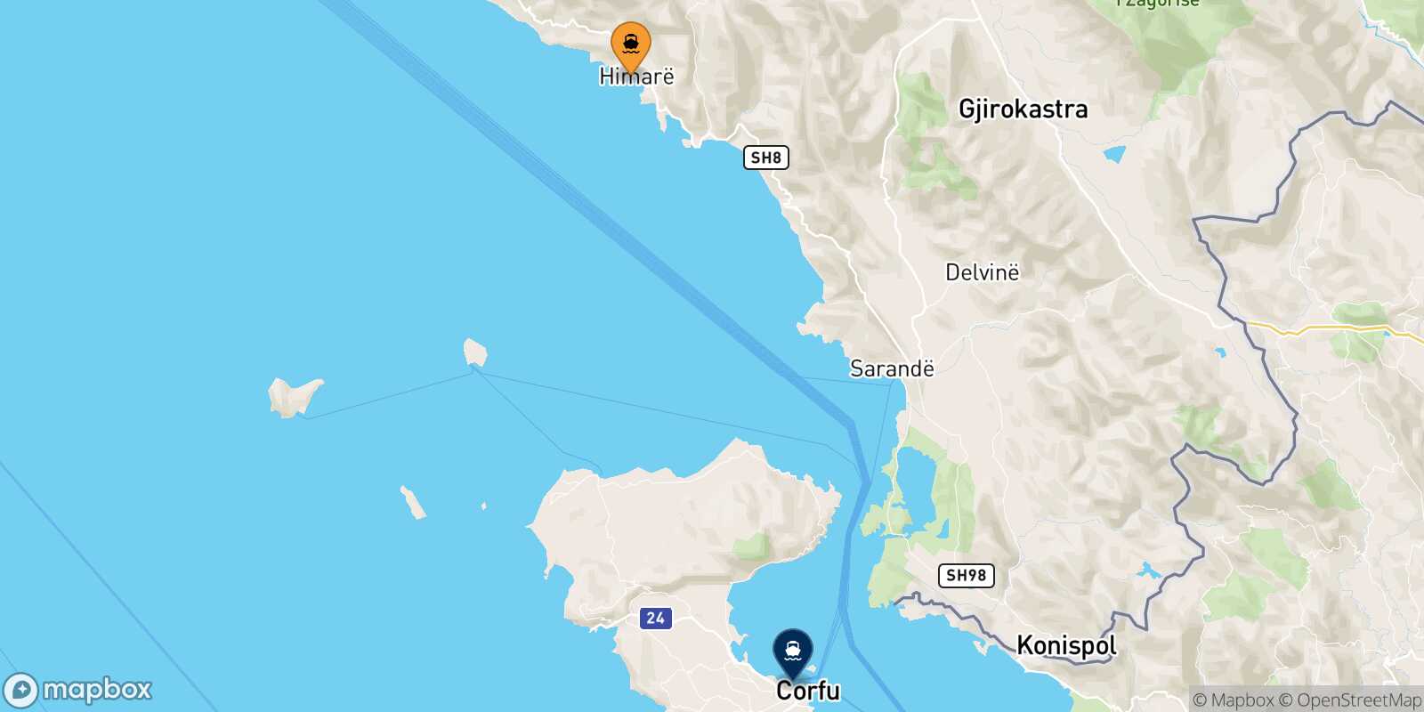 Himare Corfu route map