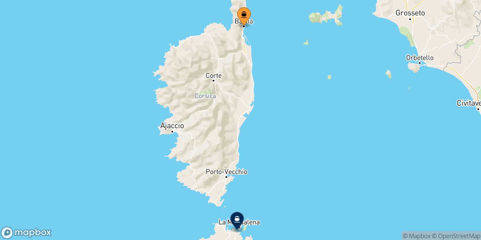 Bastia Golfo Aranci route map
