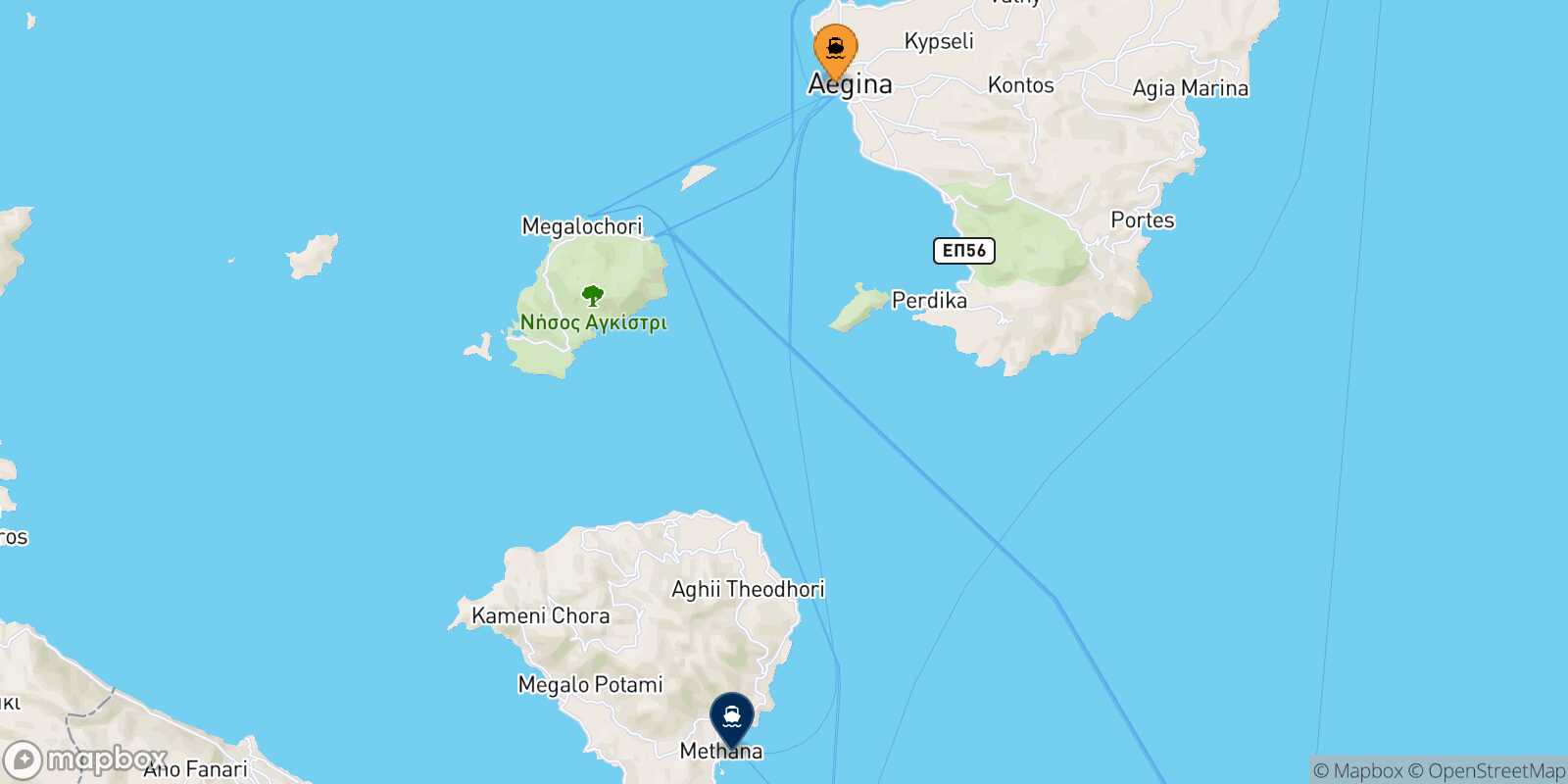 Aegina Methana route map