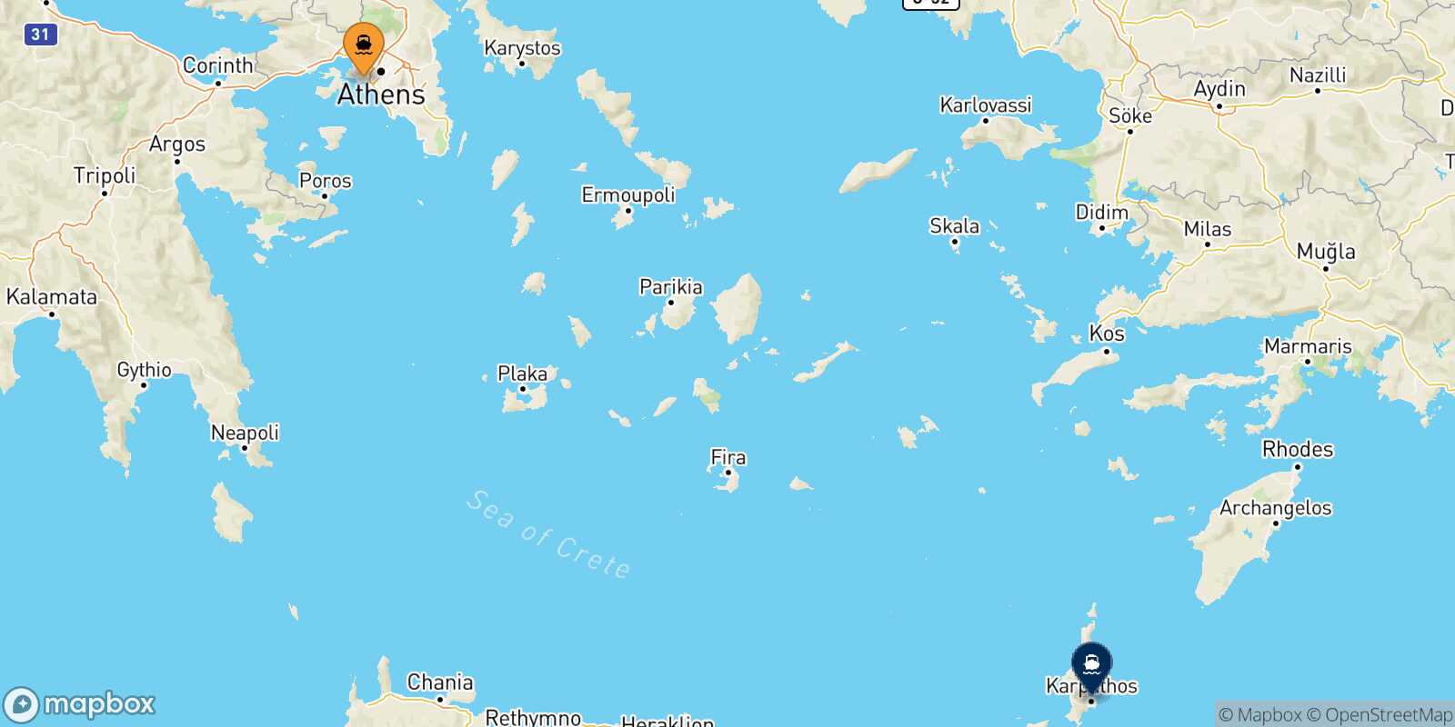 Piraeus Karpathos route map