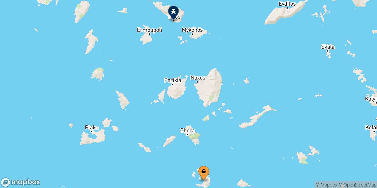 Thira (Santorini) Tinos route map