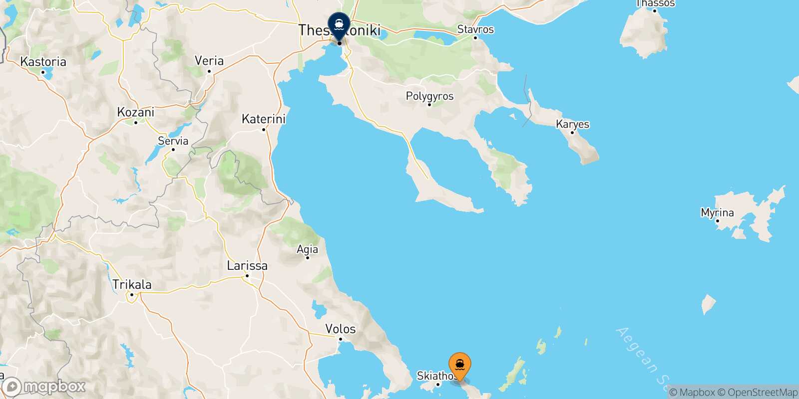 Agnontas (Skopelos) Thessaloniki route map