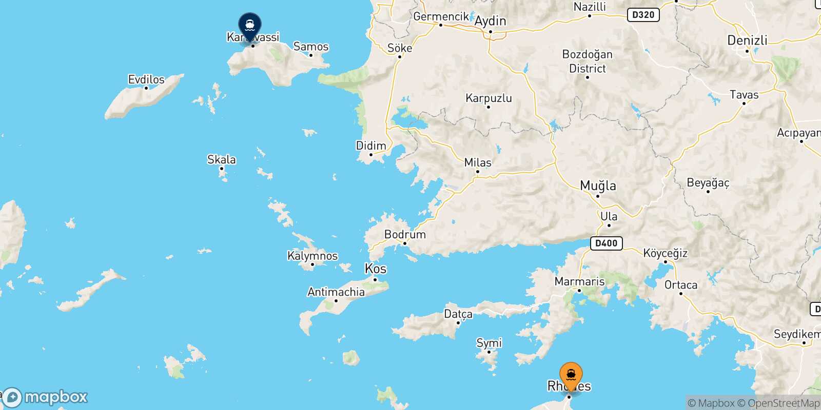 Rhodes Pythagorio (Samos) route map