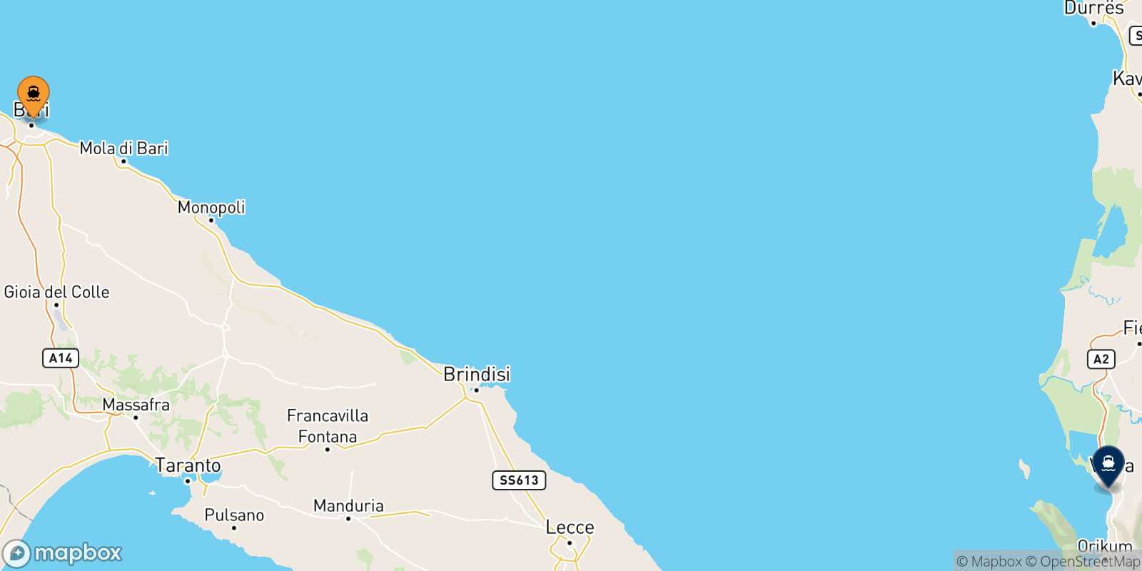 Bari Vlore route map