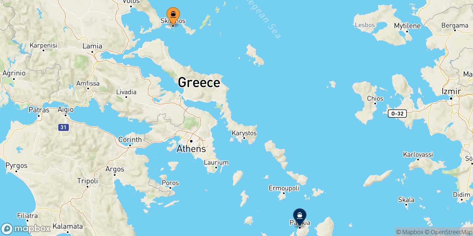 Skiathos Paros route map