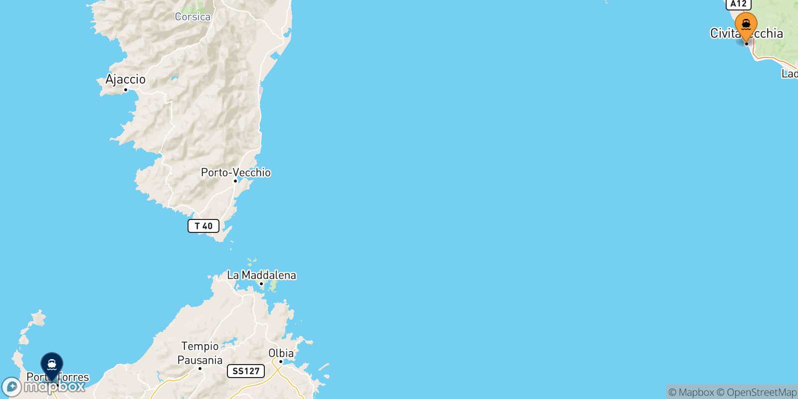 Civitavecchia Porto Torres route map