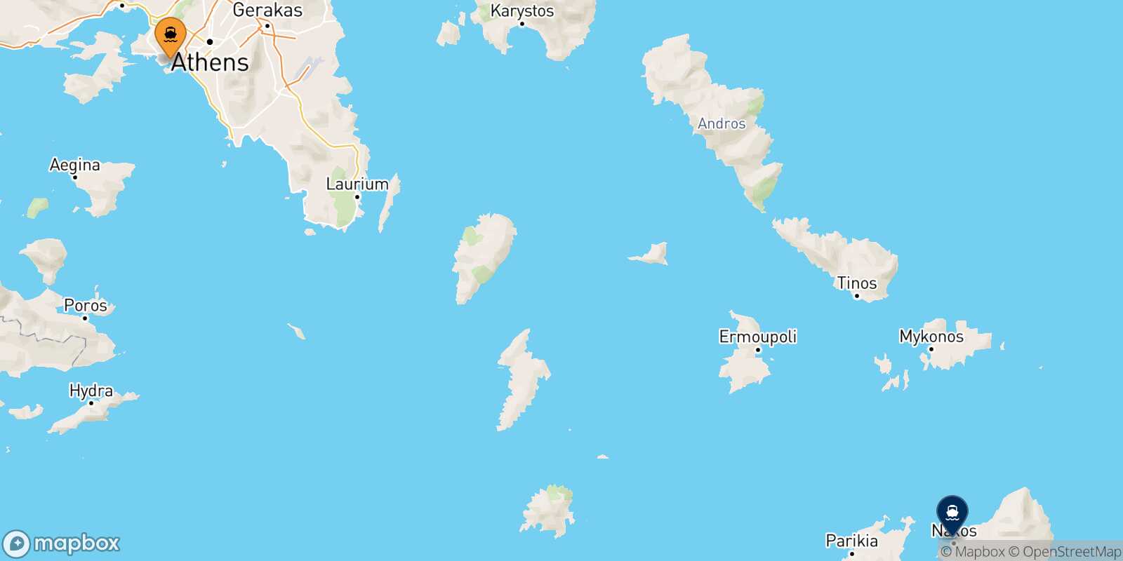 Piraeus Naxos route map