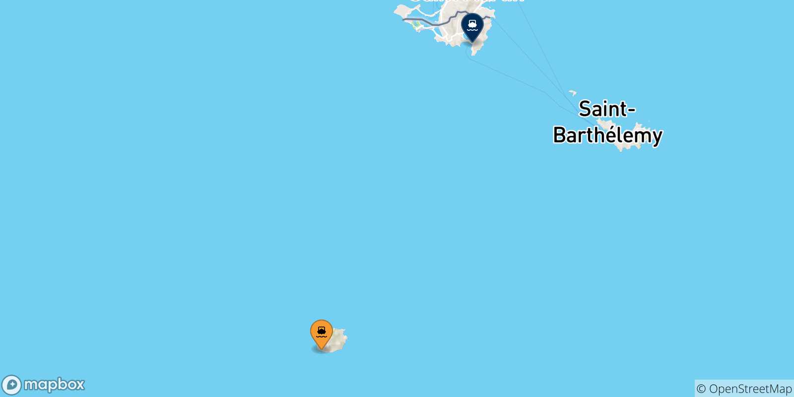 Map of the possible routes between the Netherlands and Dutch Caribbean