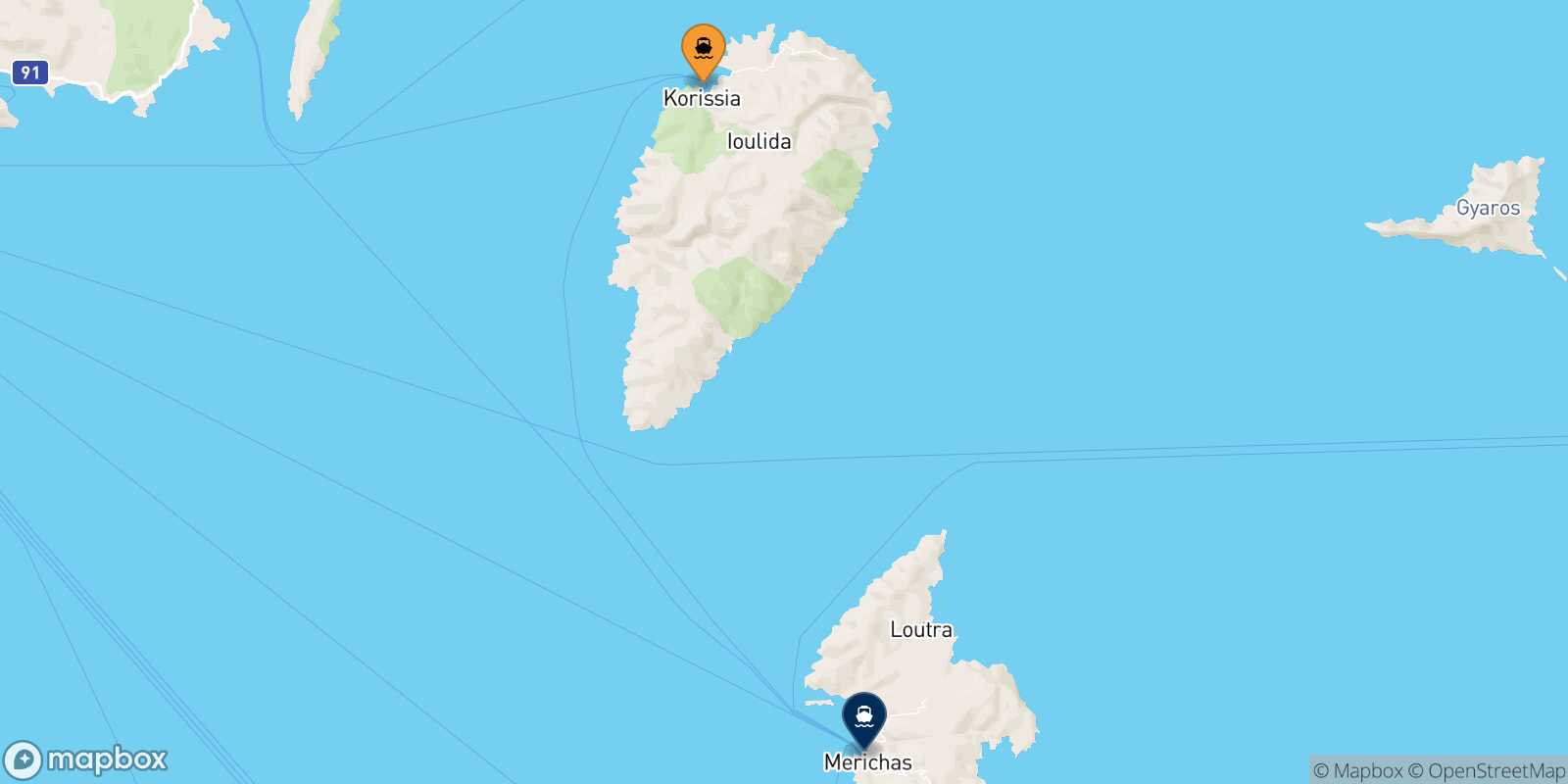 Kea Kythnos route map