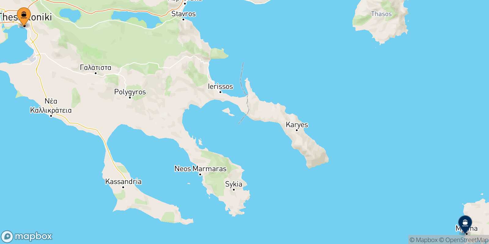 Thessaloniki Myrina (Limnos) route map