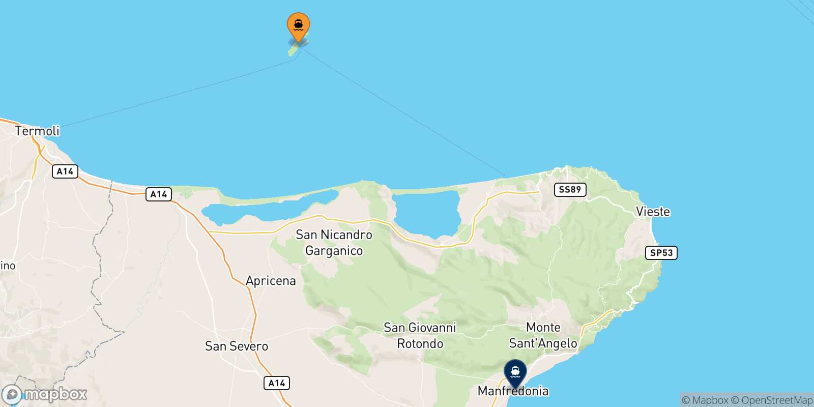 Tremiti Manfredonia route map