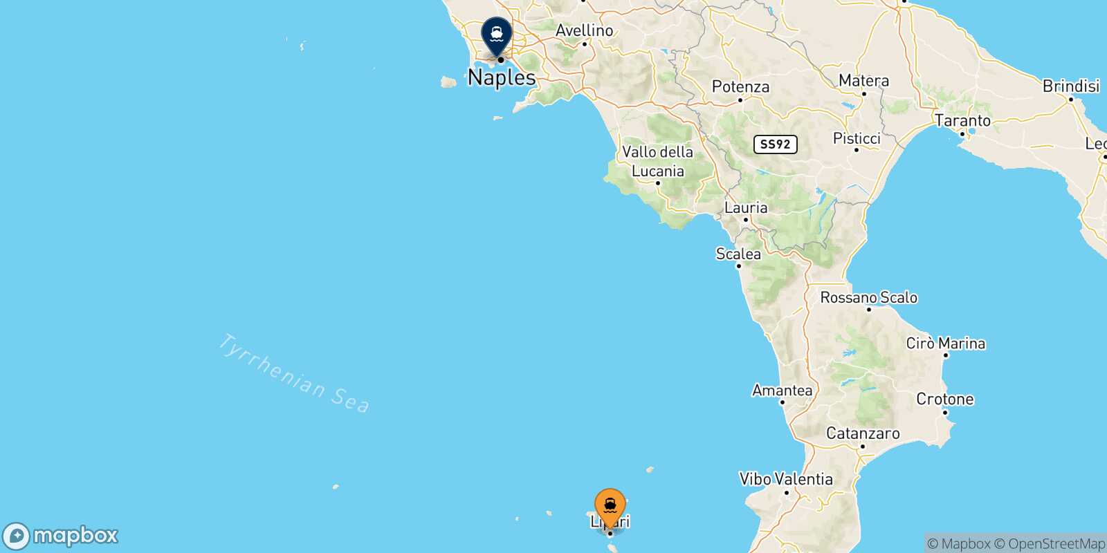 Lipari Naples Mergellina route map