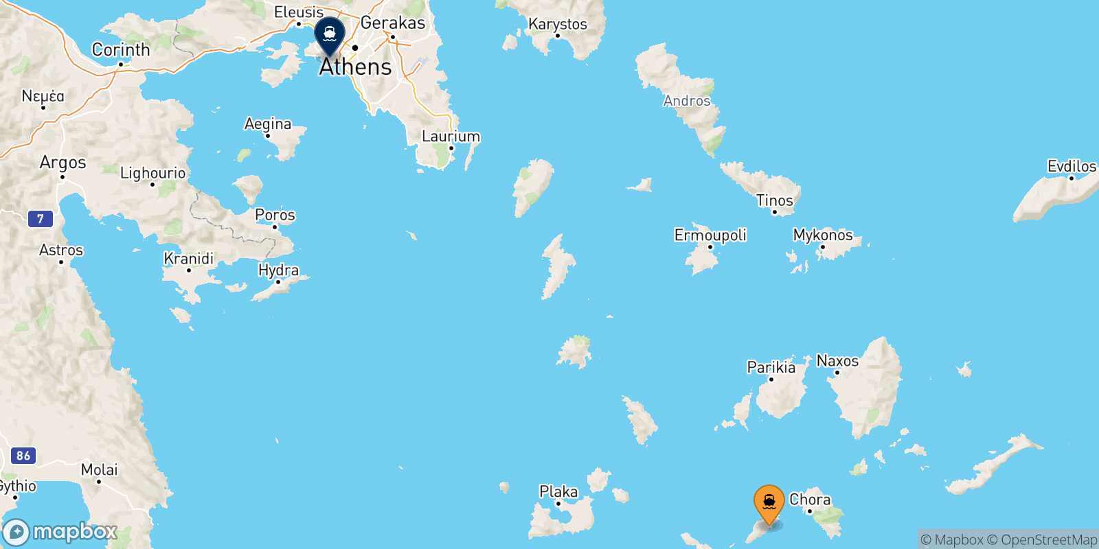 Sikinos Piraeus route map