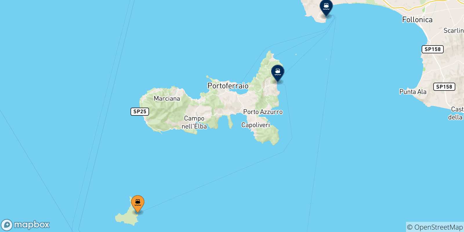 Map of the destinations reachable from Pianosa Island