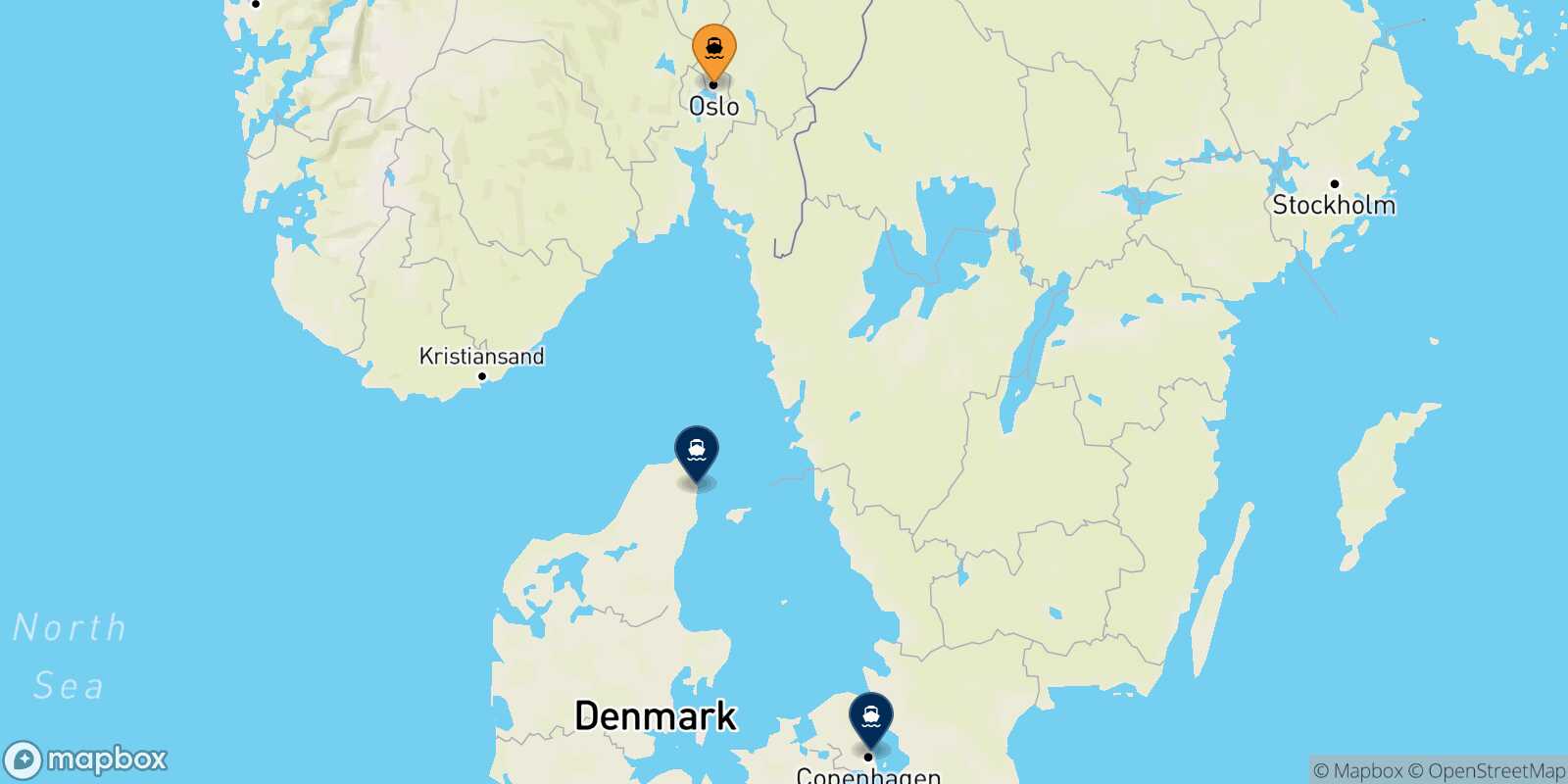 Map of the destinations reachable from Oslo