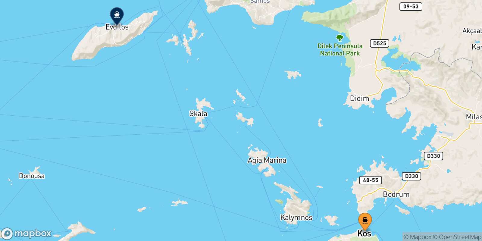 Kos Evdilos (Ikaria) route map