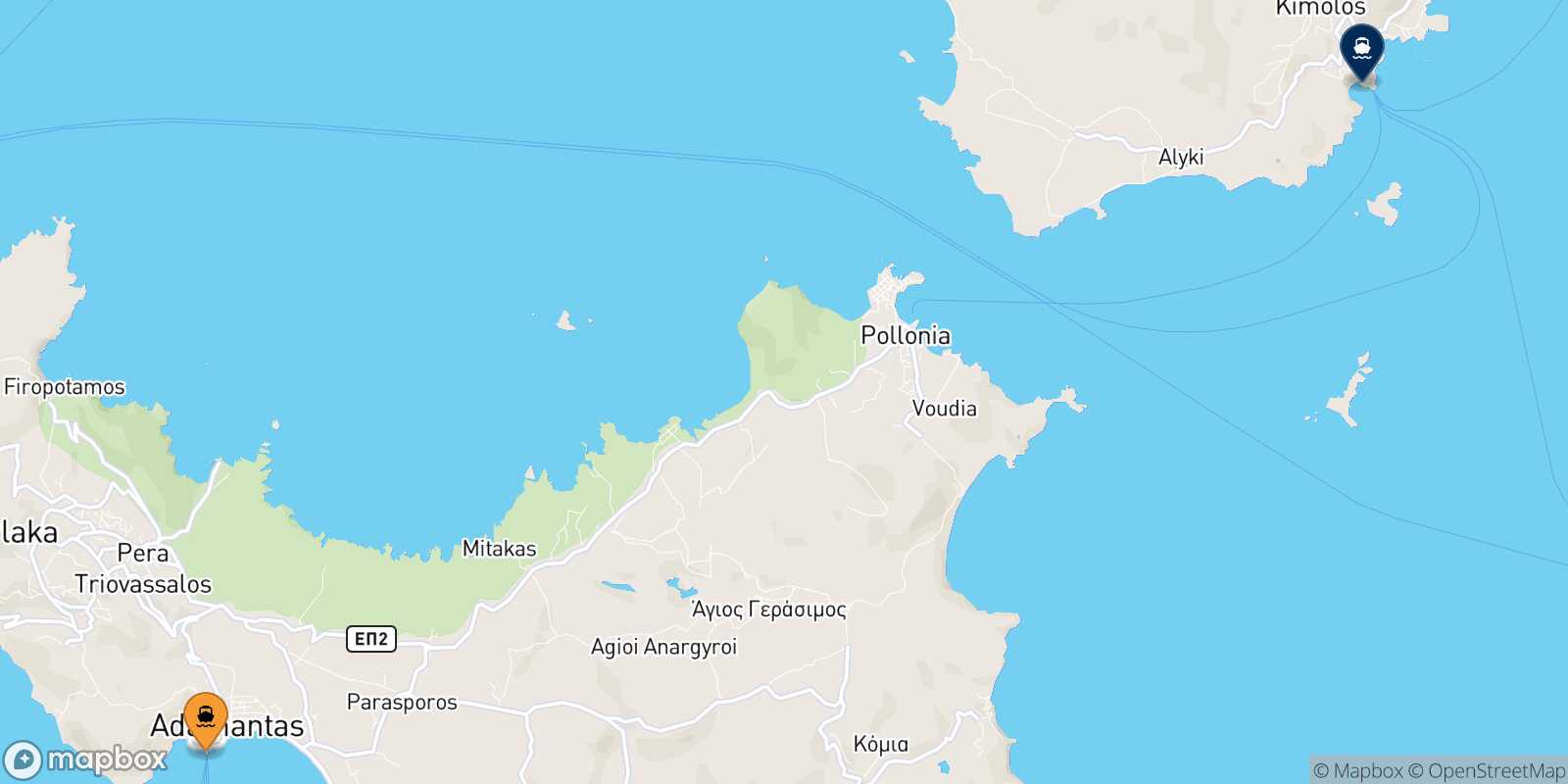 Milos Kimolos route map