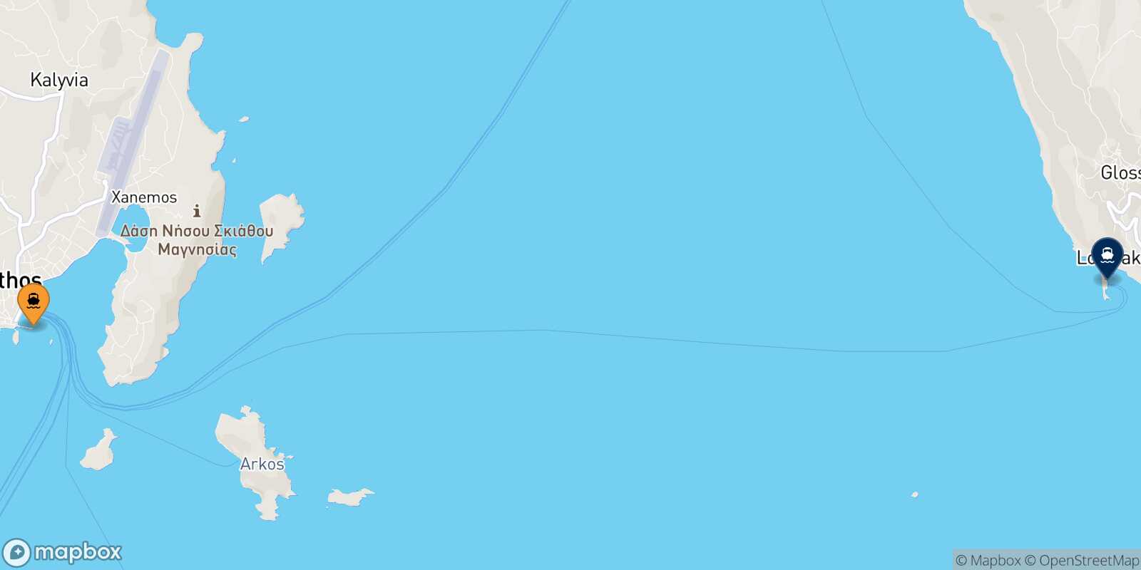 Skiathos Agnontas (Skopelos) route map