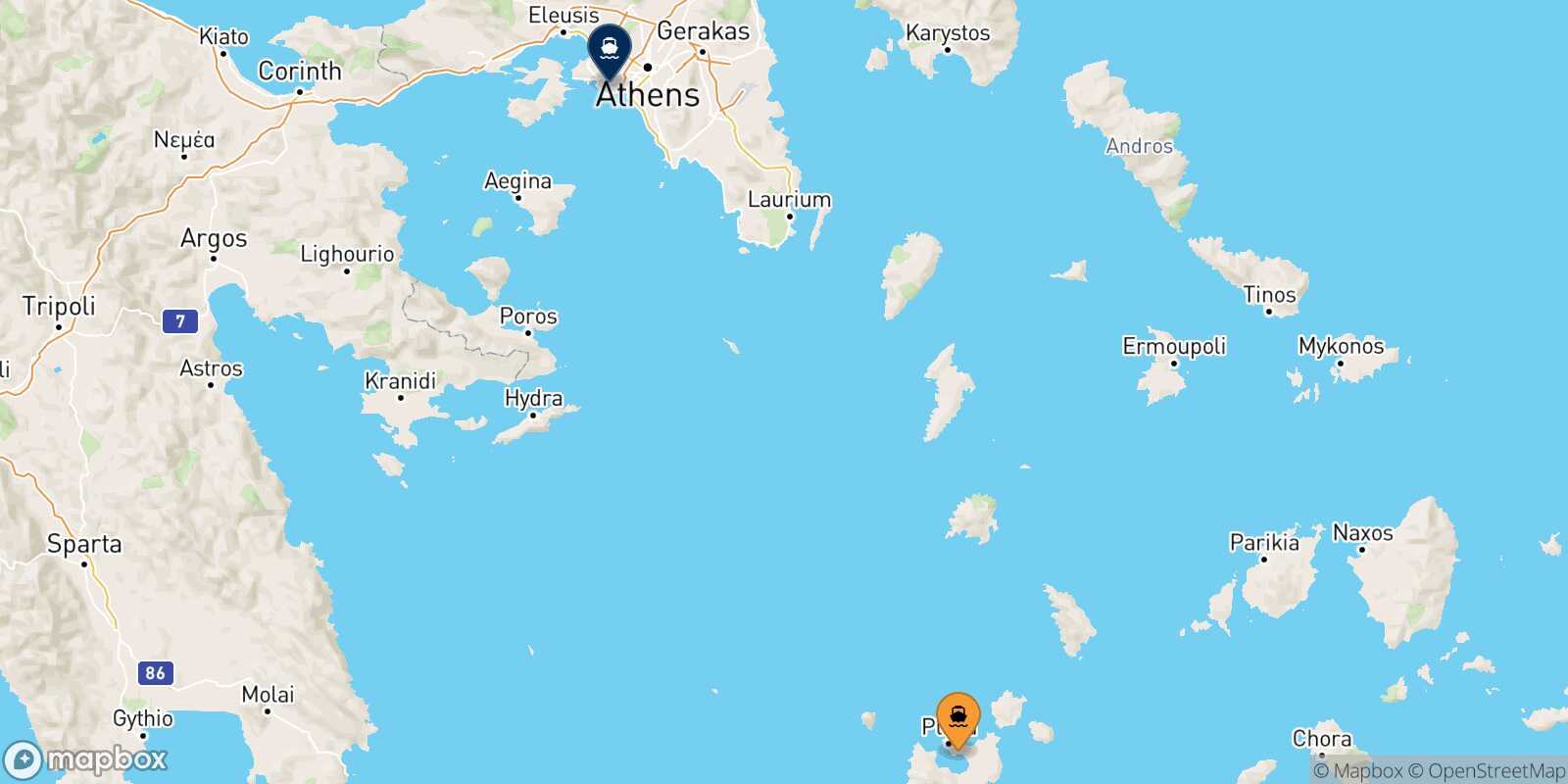 Milos Piraeus route map