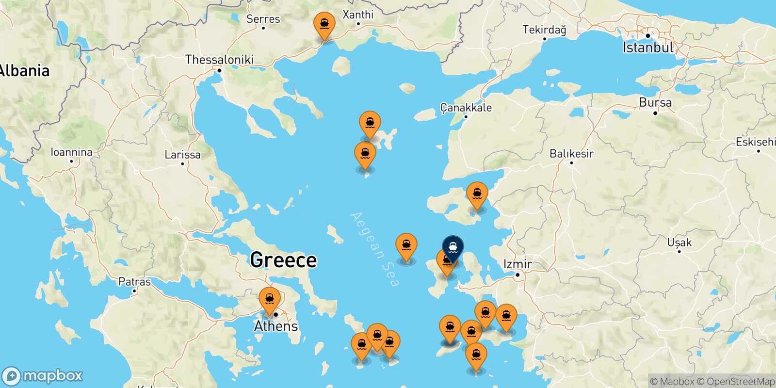 Map of the ports connected with  Inousses