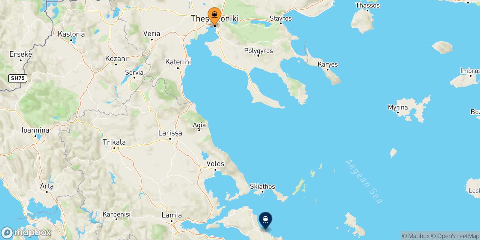 Thessaloniki Mantoudi (Evia) route map