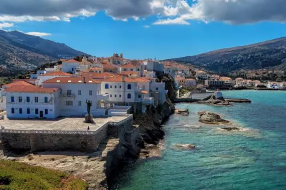 View of Andros in the Cyclades, Greece