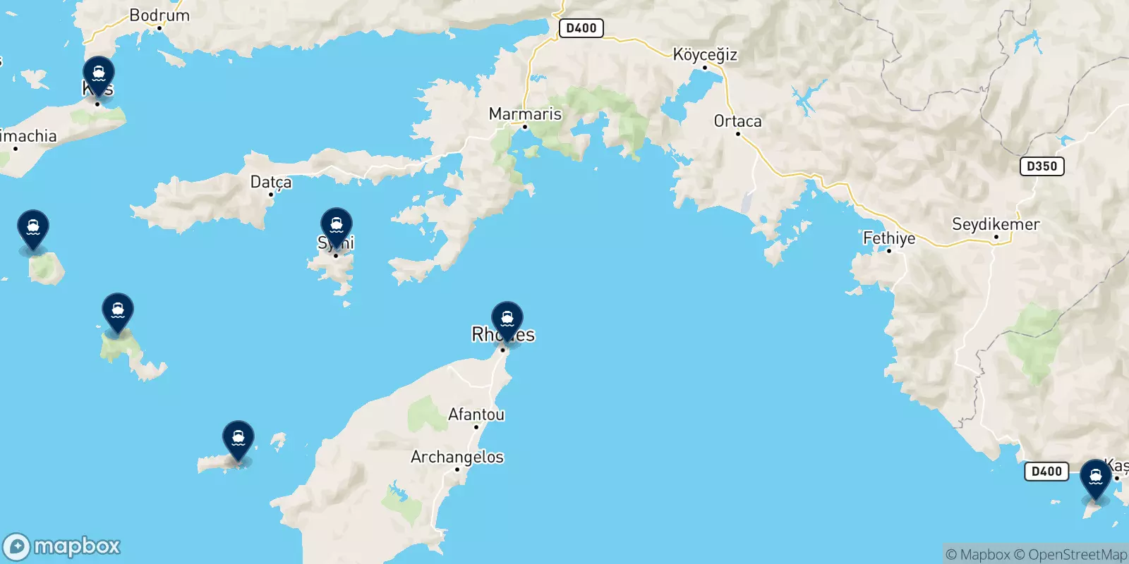 Saos Ferries destinations map