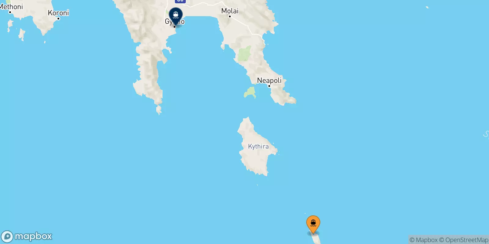 Ferries from Antikythira to Gythio