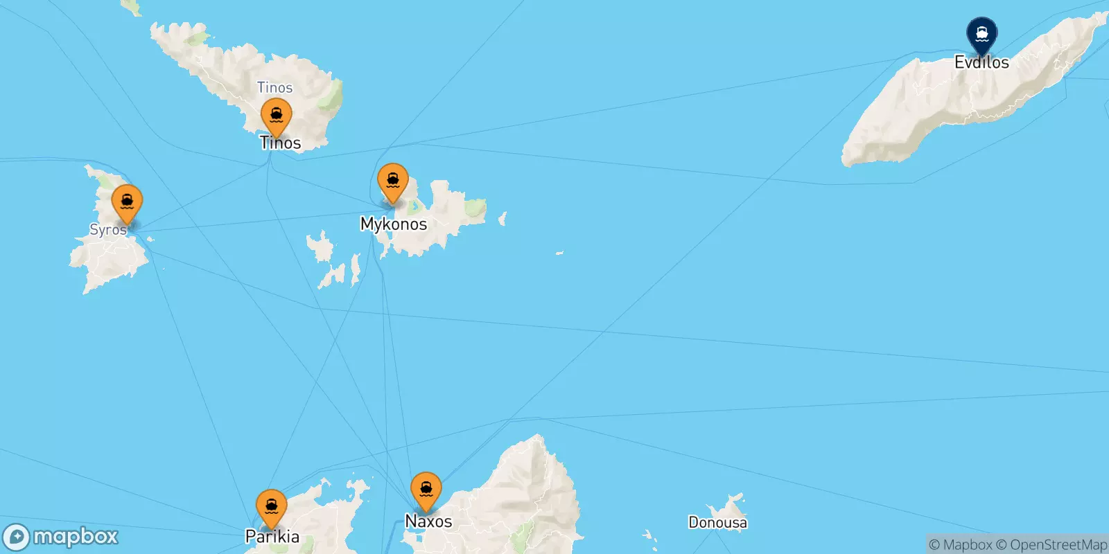 Ferries from the Cyclades Islands to Evdilos (Ikaria)