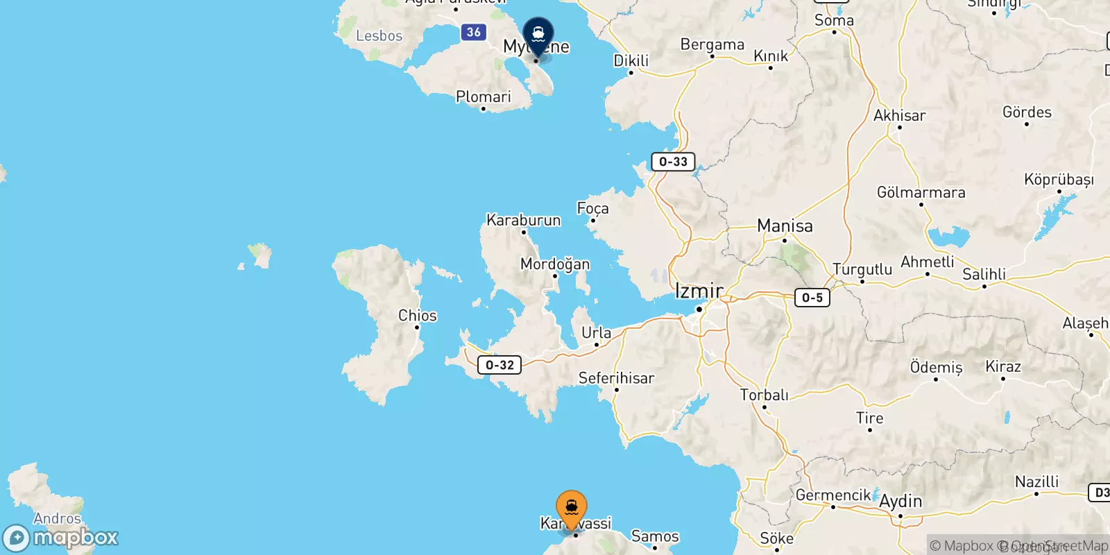 Ferries from Karlovassi (Samos) to Mytilene (Lesvos)