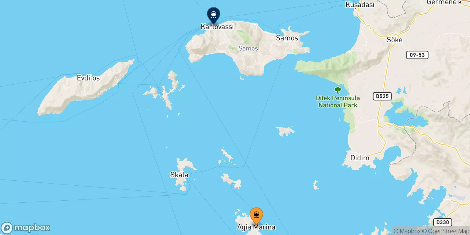 Ferries from Leros to Pythagorio (Samos)