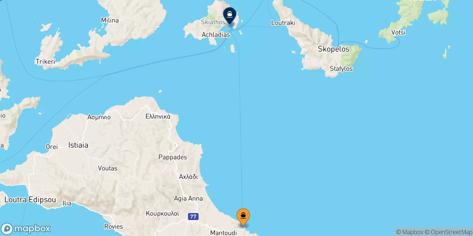 Ferries from Mantoudi (Evia) to Skiathos