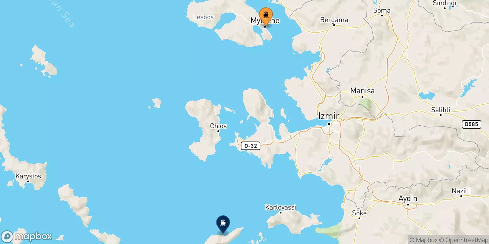 Ferries from Mytilene (Lesvos) to Agios Kirikos (Ikaria)