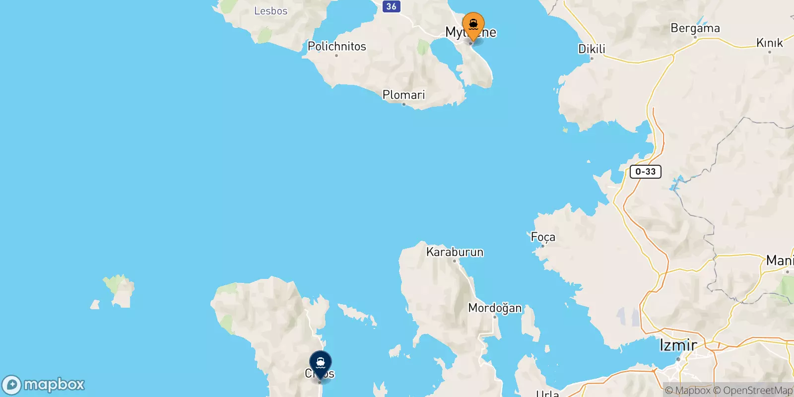 Ferries from Mytilene (Lesvos) to Chios