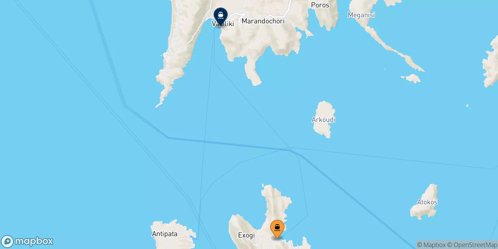 Ferries from Frikes (Ithaka) to Vassiliki (Lefkada)