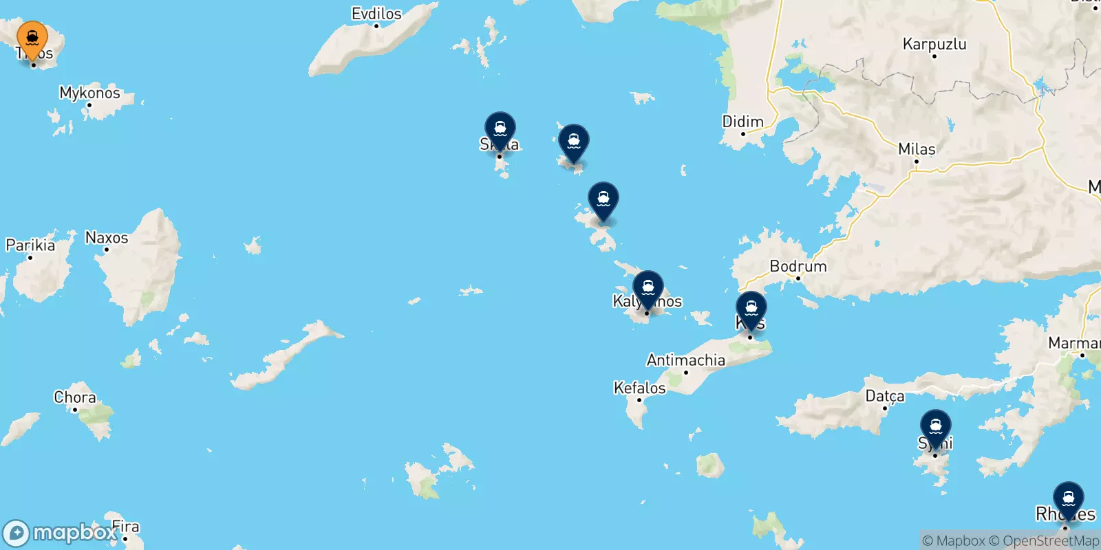 Ferries from Tinos to the Dodecanese Islands