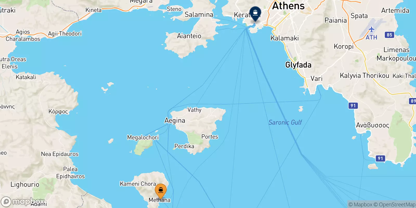 Ferries from Methana to Piraeus