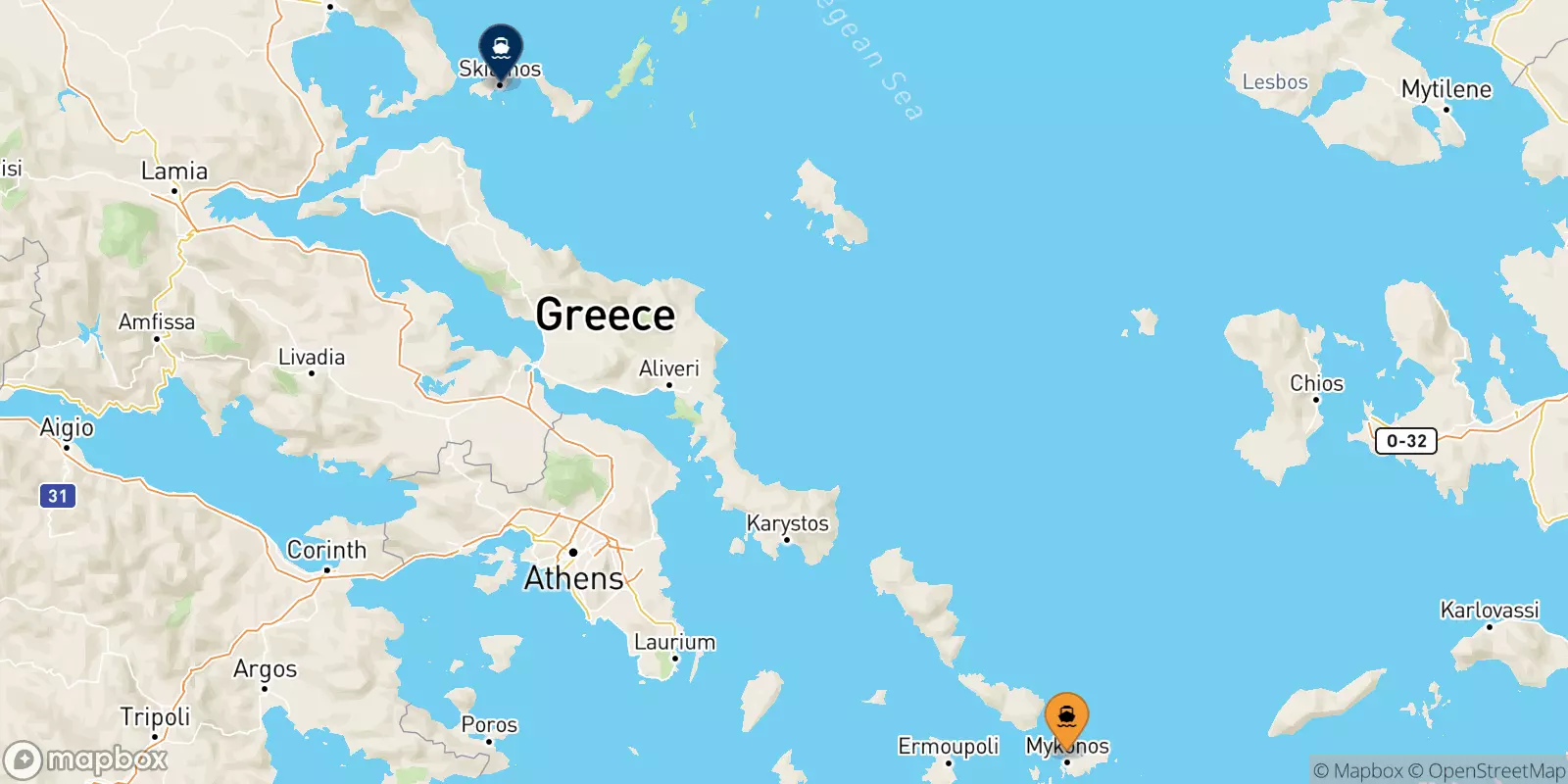 Ferries from Mykonos to Skiathos