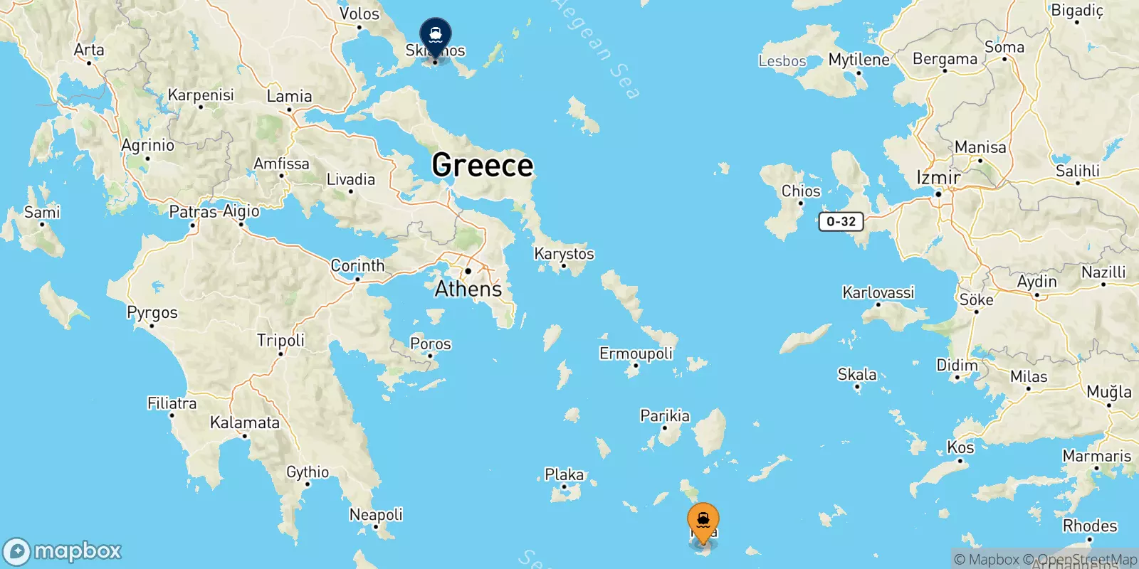 Ferries from Thira (Santorini) to Skiathos